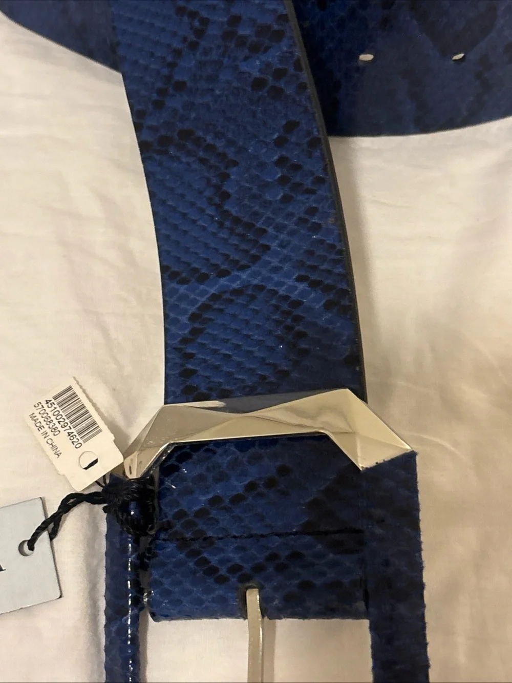 WHBM Royal BLUE Snakeskin Print/Black Patent Leather Reversible Belt Size S New